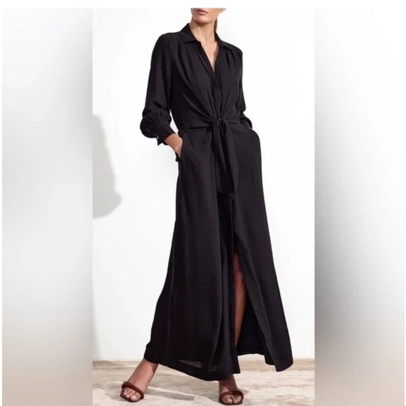 Brochu Walker Black Tie Waist Maxi Dress S Minimalist Luxe Resort Chic modern - Picture 2 of 10
